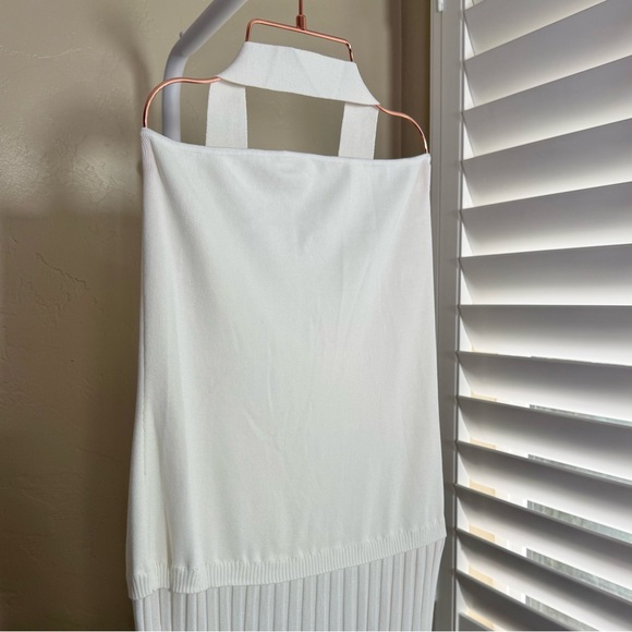 Commense Pleated Knit Halter Maxi Dress Large NWT Ivory Off White - Picture 7 of 13